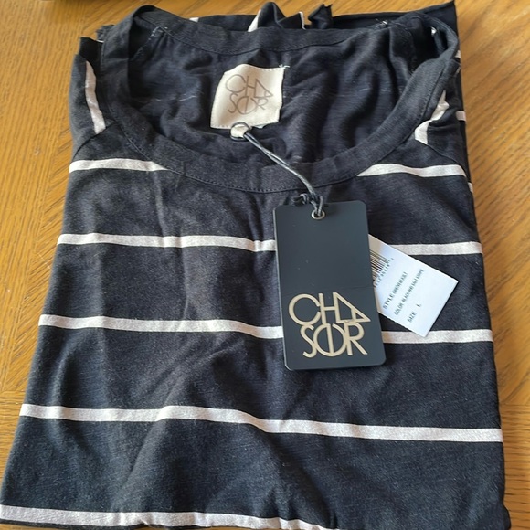 Chaser Tops - Chaser Black and Salt Stripe Short Sleeve Shirt Size Large NWT